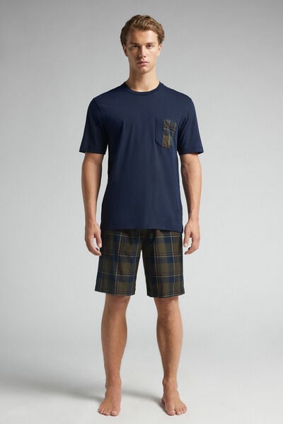 Pigiama Corto in Cotone e Tela Stampa Tartan