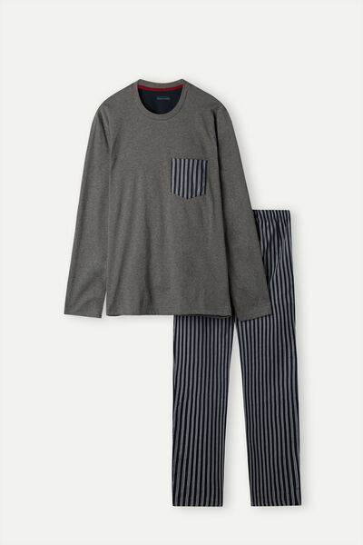 Long Pajamas in Jersey and Striped Canvas