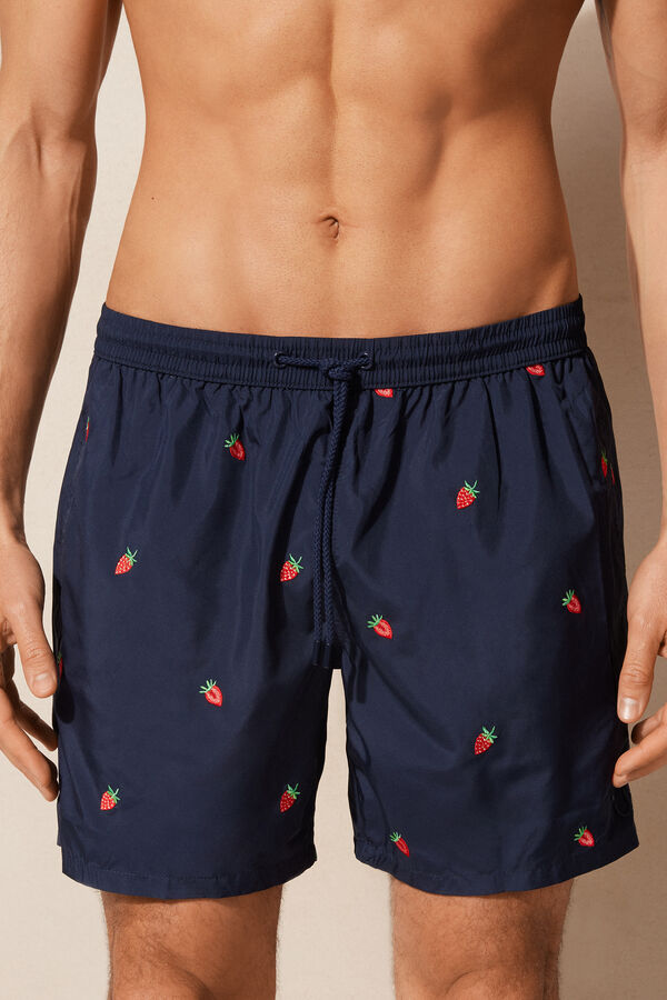 Strawberry-Embroidered Swim Shorts