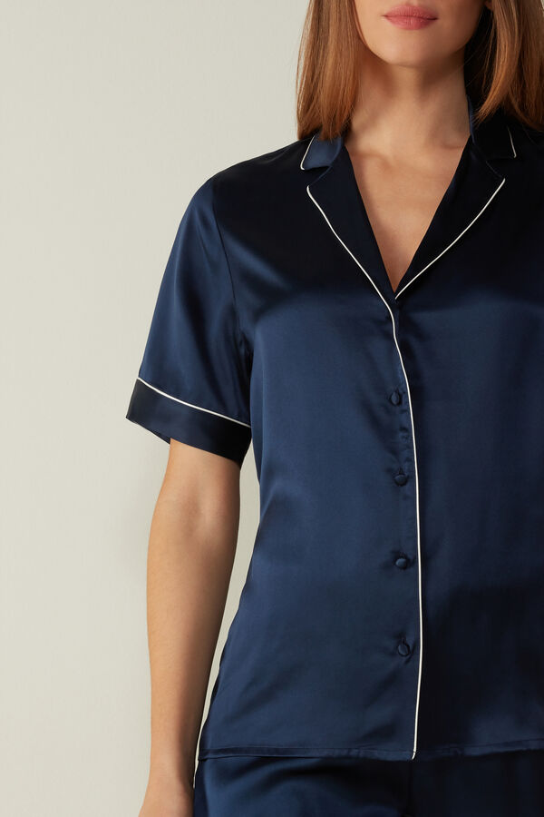 Short Sleeve Silk Shirt with Contrast Trim