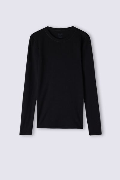 Long-Sleeved Round-Neck Wool & Cotton Top