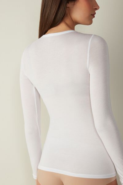 Long-Sleeved Round-Neck Ultralight Modal With Silk Top