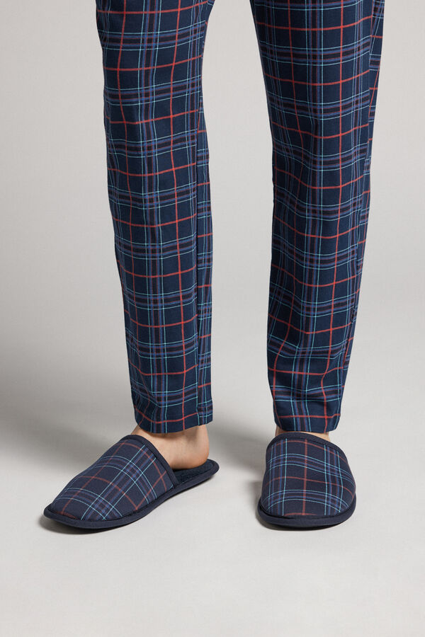 Blue/Brown Tartan Slippers