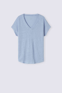 Short-Sleeved Linen Top with V Neck