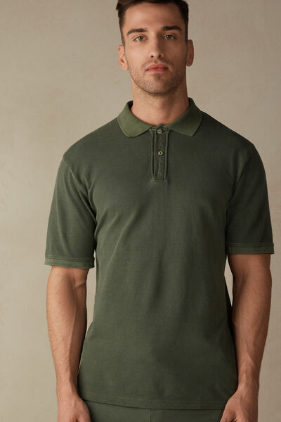 Short-Sleeved Washed Cotton Piqué Polo Shirt