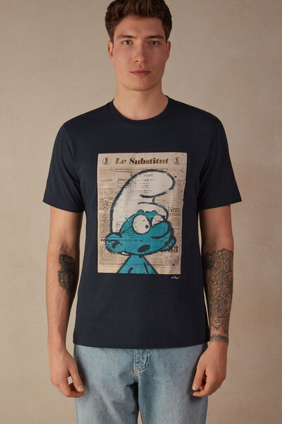 T-shirt Bawełniany z Nadrukiem Smerfów na Stronie Gazety
