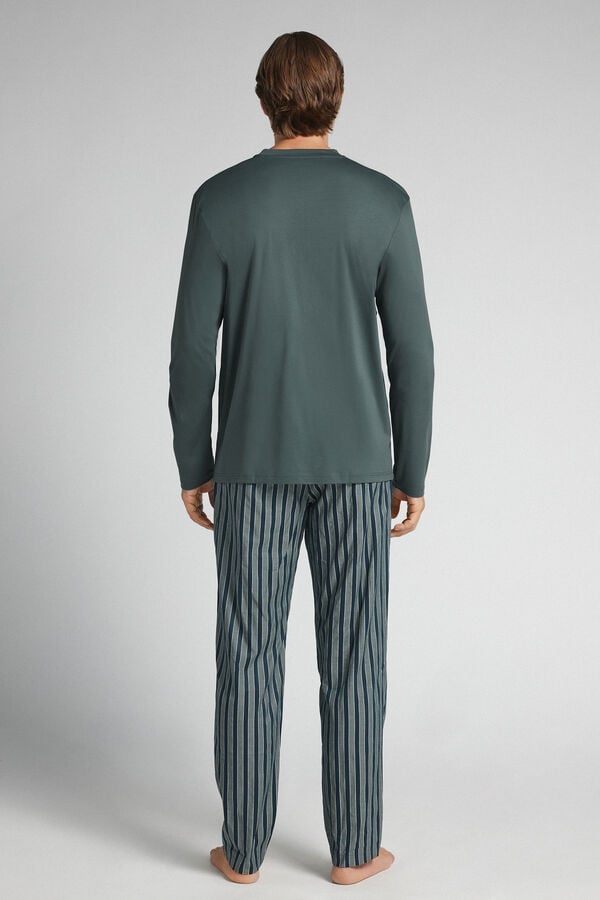 マーセライズドPremiumコットン&ストライププリントファブリック ロングパジャマ
