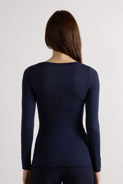 Camisola Manga Comprida Modal Ultralight com Caxemira Decote em U