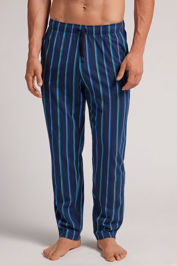 Bas de pyjama long imprimé rayé bleu/bleu clair en coton