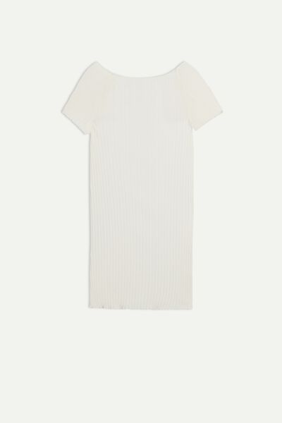 Fitted Short Sleeve Top in Silk Cotton with Bare Shoulders