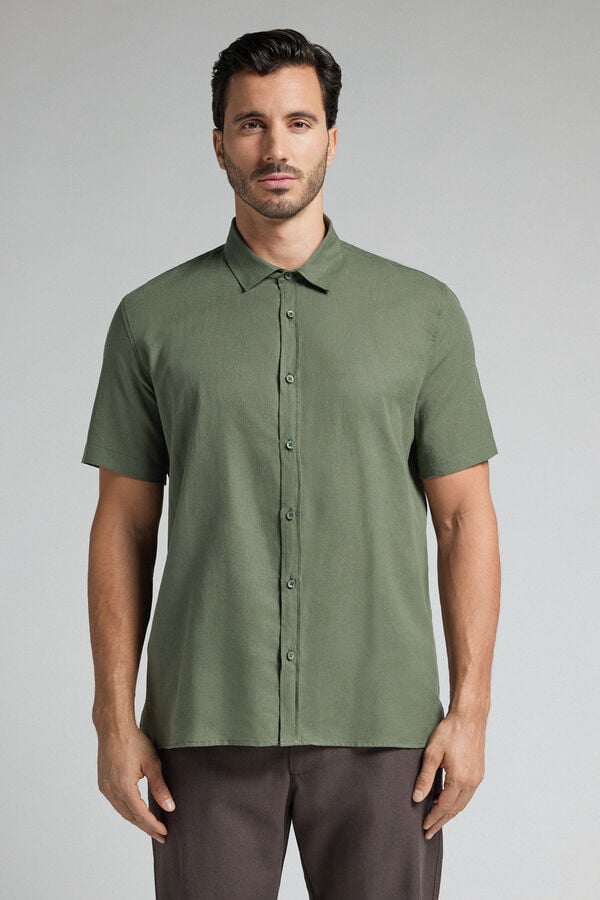Short-Sleeved Shirt in Cotton and Linen