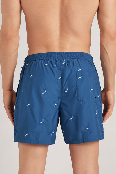 Swim Trunks with Embroidered Whales
