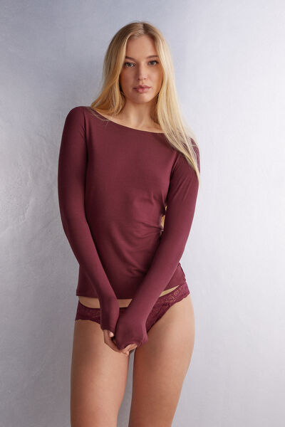 Long-Sleeved Boat-Neck Micromodal Top