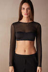 Ultralight Microfibre and Tulle Long-Sleeved Bra Top