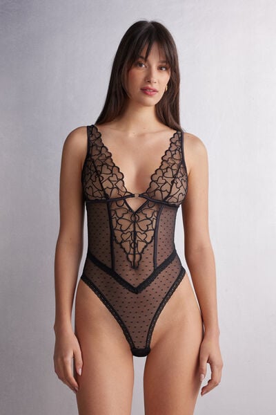 Queen of Hearts Lace and Tulle Bodysuit