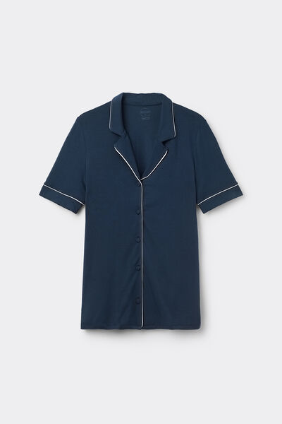 Short-Sleeved Button-Down Modal Top