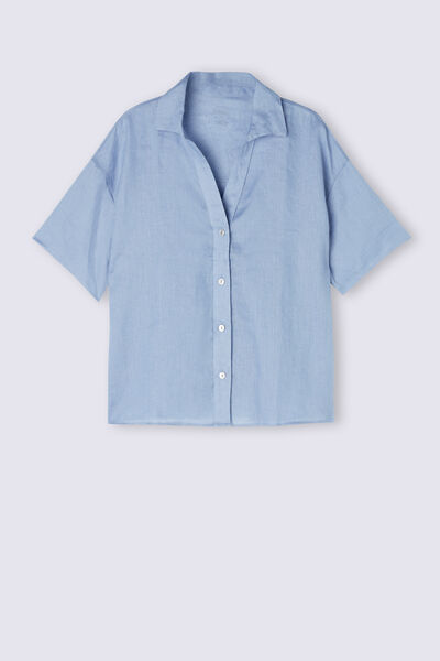 Overhemdblouse met korte mouwen van linnen