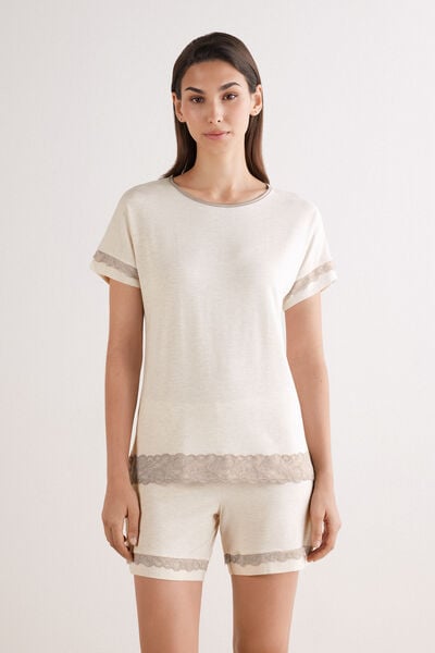 Pigiama Corto in Modal con Pizzo