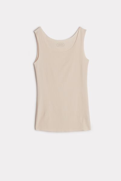 Raw Edge Round Neck Cotton Tank Top