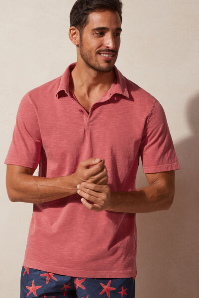 Polo manches courtes Washed Collection en coton flammé
