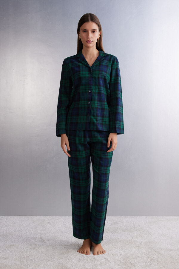 Full-Length Tartan Brushed Plain-Weave Pyjamas