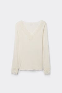 T-shirt manches longues en cachemire et dentelle