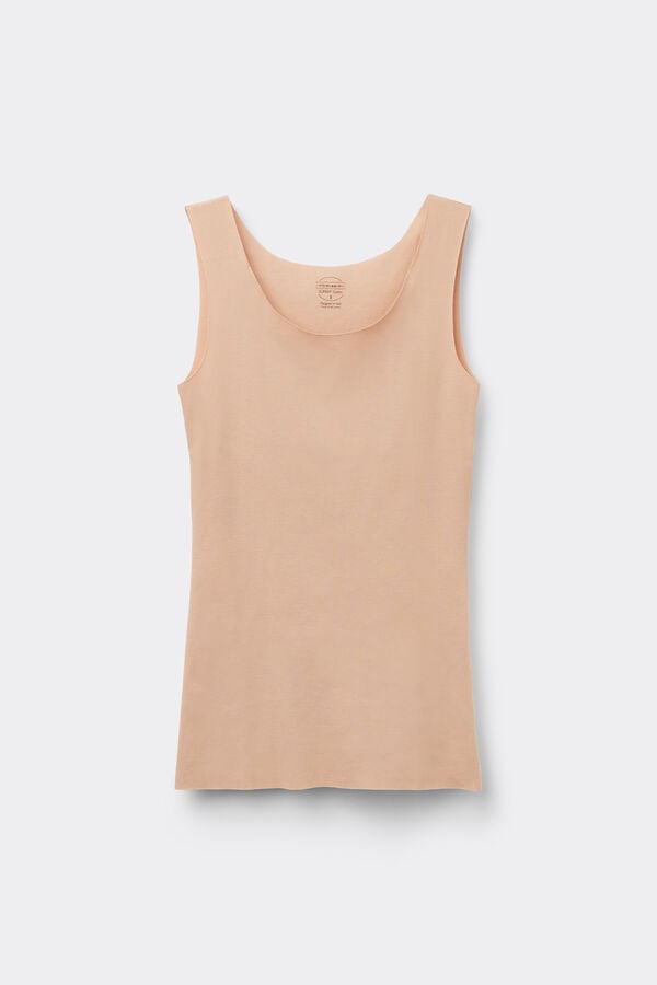 Round-Neck Raw-Cut Cotton Vest Top