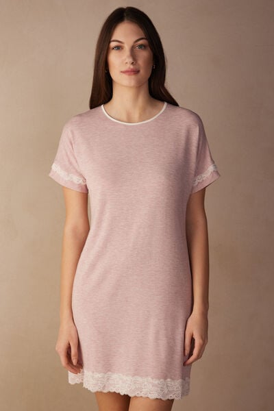 Short-Sleeved Nightdress with Lace Details