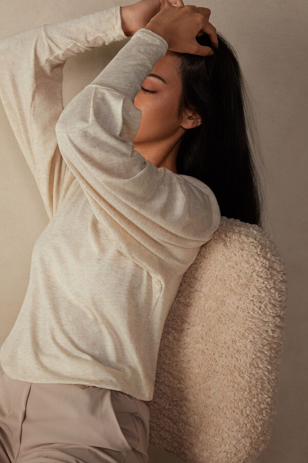 Long Puff Sleeve Top with Ruching in Modal Light with Cashmere Lamé