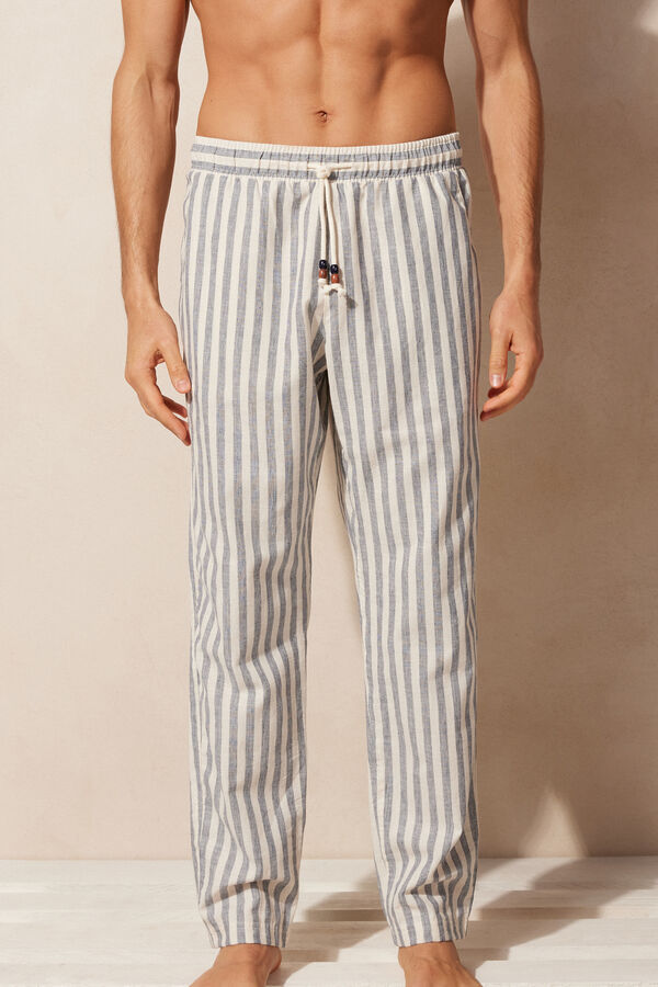Blue Striped Linen and Cotton Trousers