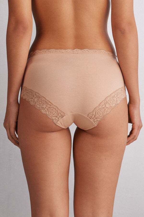 Semi-High Rise Cotton and Lace Panties