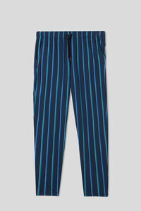 Full-length Dark/Light Blue Striped Cotton Trousers