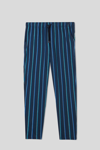 Pantaloni Lungi Imprimeu Dungi Albastru/Albastru Deschis din Bumbac