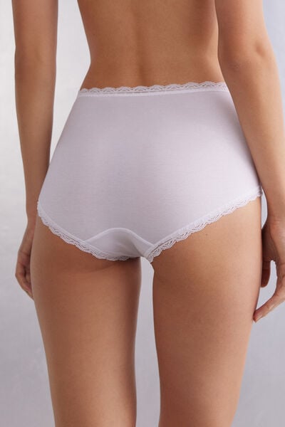High-waisted cotton and lace french knickers