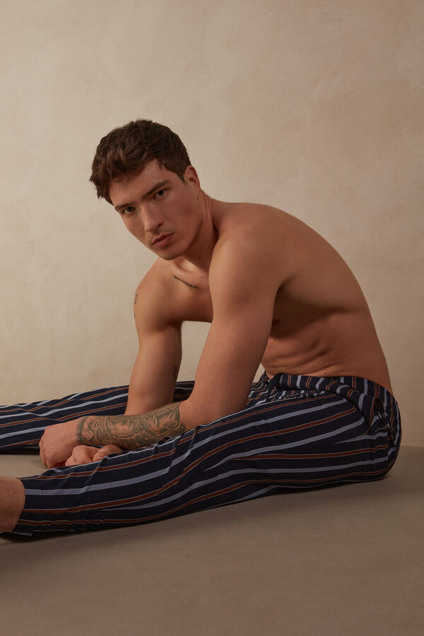 Striped Full Length Pants in Plain-weave Cotton
