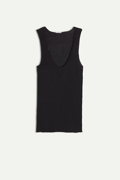 Tubular-Knit Silk-Cotton V-Neck Vest