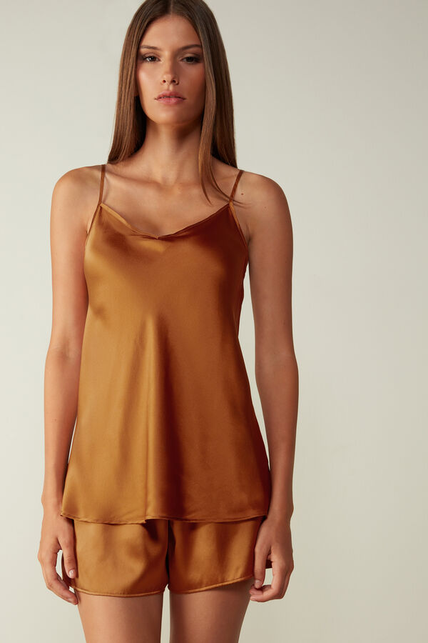 Silk Satin Top with V Neck