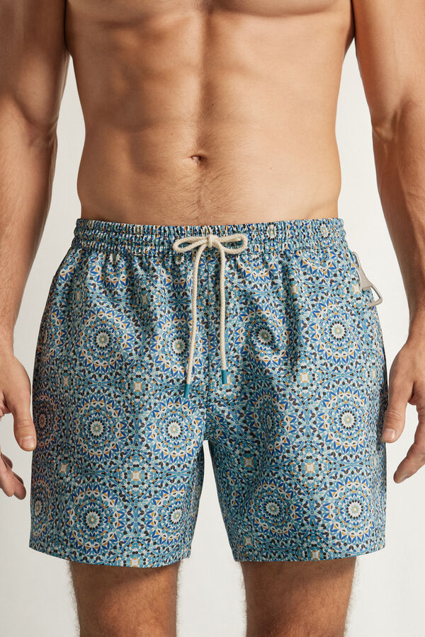 Reversible Swim Trunks with Multi-Coloured Mandala Print