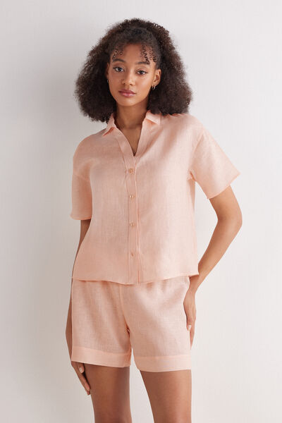Camicia Manica Corta in Tela di Lino