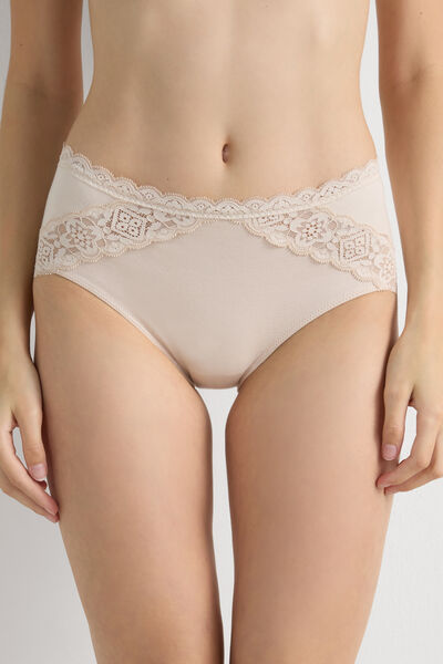Panties de Cintura Semialta de Algodón y Encaje