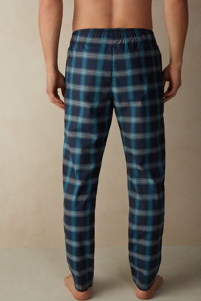 Pantalon imprimé carreaux bleu/sarcelle en toile de coton
