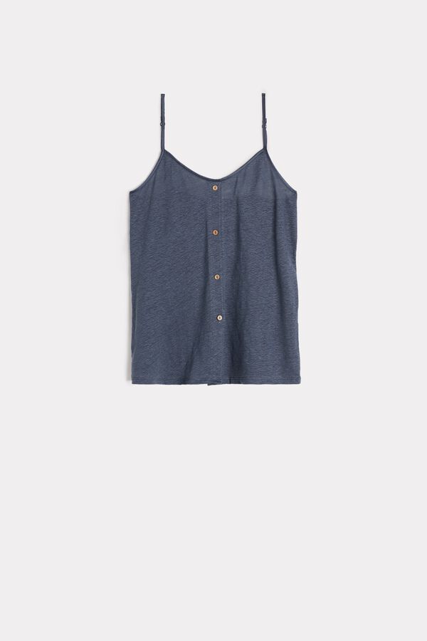 Linen Top with Silk Spaghetti Straps