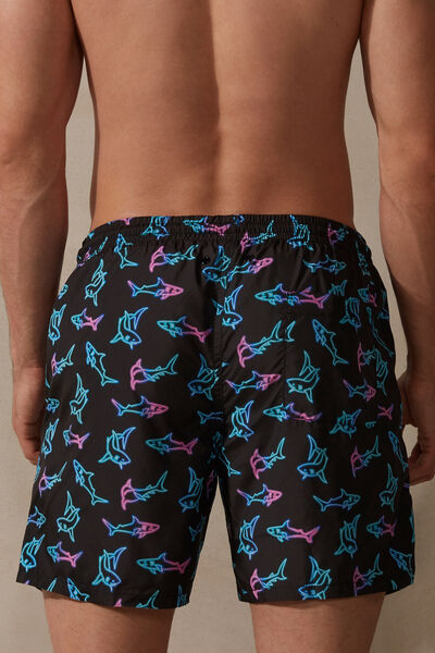 Neon Shark-Print Swim Shorts
