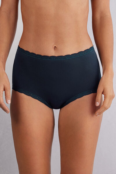 Shorty taille haute en coton et dentelle