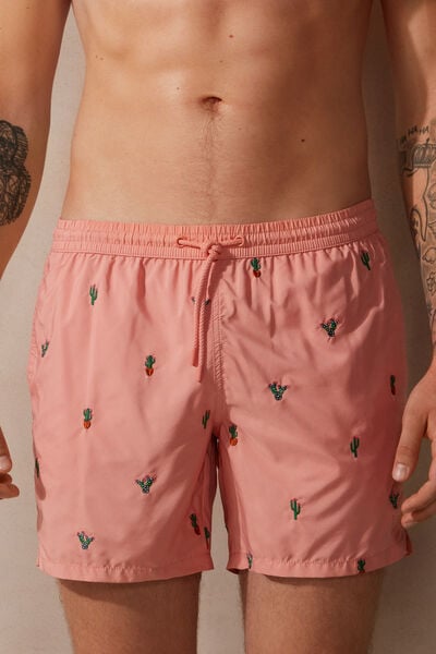 Cactus-Embroidered Swim Shorts