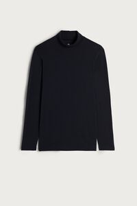 Long-Sleeved Cotton and Cashmere Polo-Neck Top