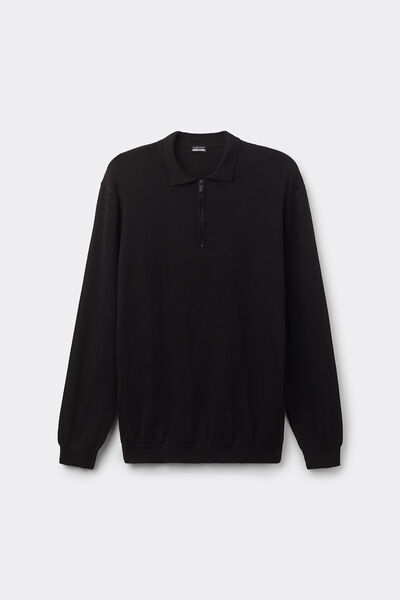 Long-Sleeved Zip-Up Jersey Polo Shirt