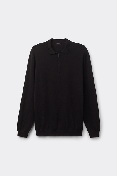 Long-Sleeved Zip-Up Jersey Polo Shirt