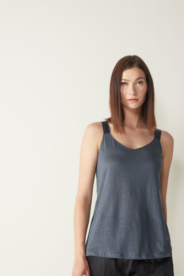 Linen Camisole with Wide Silk Straps