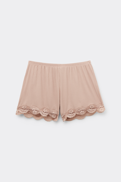 Pantaloni Scurți Reiați cu Dantelă Your Every Wear